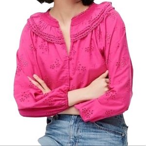 NWOT $98 J.Crew Fuchsia Eyelet Button up Blouse M